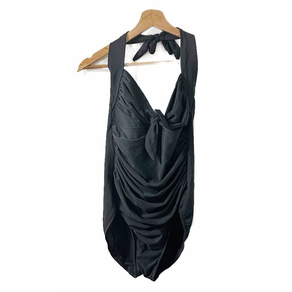Magic Suit Womens Black Slimming Tie Halter V-  Neck One Piece Swimsuit Size 12